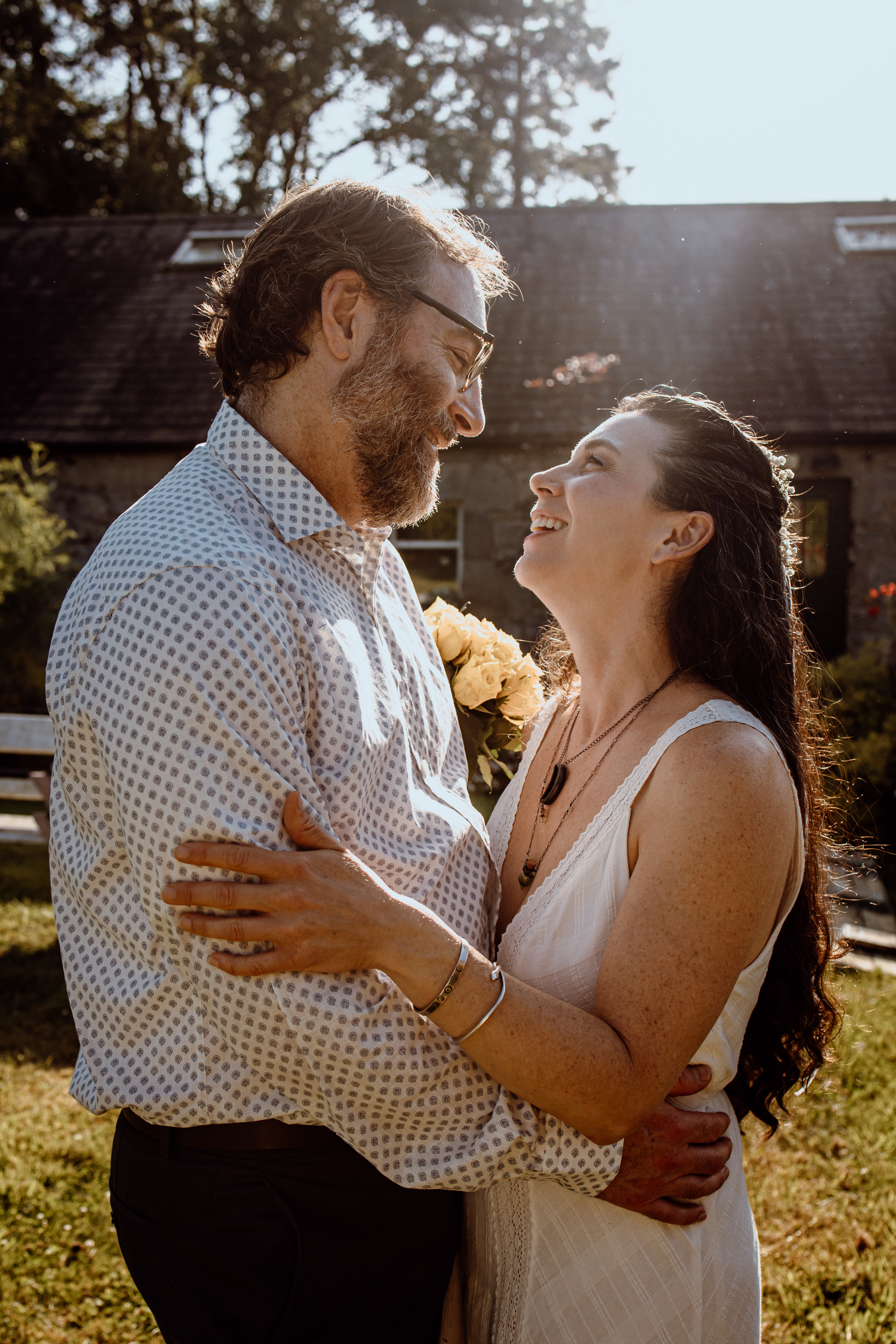 Couple enjoying a romantic photoshoot at Durhamstown Castle in Ireland
